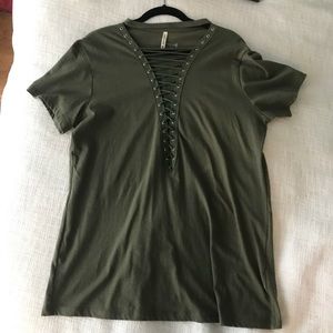 Army Green LF Lace Up Shirt dress
